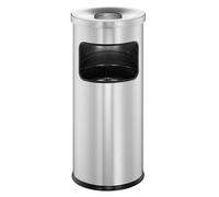 333223 Corbeille métal avec cendrier cendrier sur pied sûr, auto-extinguible avec poubelle 17l et cendrier 2l, argent