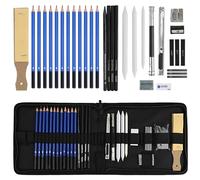 33pcs Crayons de Dessin Professionnels Kit de Croquis avec Mallette,Professional Dessin Esquisses Crayons Kit Set Art Fournitures Art Outils de Peinture et Kit Sac Graphite Charbon De Crayons Ensemble