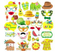 33Pcs Hawaï Photo Booth, Accessoire Photobooth Hawaïen pour Hawaïenne Tropical Tiki décorations, Fête de Anniversaire, Mariage Soirée, Fête de Plage Masquerade pour Adultes