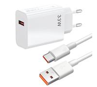 33W Chargeur Rapide Compatible avec Xiaomi Redmi Note 13/12/11 Pro, Xiaomi 10T/11 Lite, POCO X6/X3/F3/X5 - Charge Rapide PD3.0, Câble USB-C 2M Inclus, Adaptateur Secteur Universel 100-240V