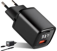 33w Usb C Fast Charger With Led Display, 2 Usb Qc Pd Ports, Universal Charging Adapter, Compatible With Mobile Phones, Cameras, Tablets Etc (Black)