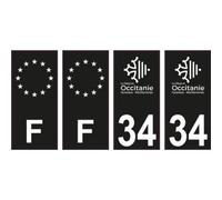 34 Hérault logo noir autocollant plaque immatriculation auto sticker Lot de 4 Stickers - Angles : droits