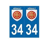 34 Hérault Occitan autocollant plaque immatriculation auto logo 2 sticker - Couleur : arrondis - Angles : arrondis