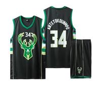 34#Kit de Maillot de Basket-Ball Enfants Fans Jersey Garçons Sportswear Gilet de Basket-Ball sans Manches Hauts et Shorts Sports Set Survêtement d'été Cadeaux pour garçons Grils,Noir,M