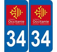 34 La Région Occitanie Pyrénées-Méditerranée Logo département région Autocollant Plaque immatriculation Auto Voiture Sticker, Couleur : Bleu, Angle : Arrondi