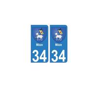 34 Mèze blason autocollant plaque immatriculation ville - Angles : arrondis