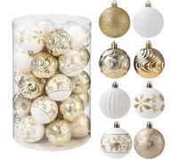 34 Pcs Decoration Noel Sapin Boules,Boules peintes en Forme de Renne avec Cordon Décoration de Sapin de Noël (Couleur Or Blanc)