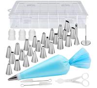 34 Pcs Douille Patisserie,DIY patisserie Accessoire Kit Professionnelle,Dessert Poche Réutilisables,Ustensiles à Pâtisserie,Décoration parfaite vos Cupcake et Muffins Gâteaux(Bleu)