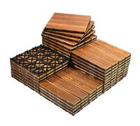 34 Pièces Carreaux de Balcon Emboîtables en Bois D'acacia, Dalles de Terrasse Patio Extérieur Antidérapant 30x30cm avec Drainage pour Veranda