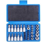 34 Pièces Coffret douilles torx femelle 3/8"" profil E4-E20, Embout torx étoilé profil T10-T60 en Acier S2, Adaptateur 3/8' à 5/16'