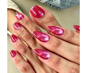 34 pièces Ensemble d'autocollants pour ongles et ongles d'orteils de forme amande moyenne, style Hot Girl, design œil de chat scintillant rouge rose, ongles à presser élégants et haut de gamme en cris