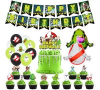34 Pièces Fantôme Decoration Anniversaire Aluminium Ballons Set, Film Personnage Latex Ballon Bannière Joyeux Anniversaire Décoration Gâteau Foil Helium Balloon Cupcake Toppers pour Enfants Fête