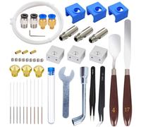 34 pièces Kit d'accessoires pour imprimante 3D,buses + bloc chauffant + tube de gorge + chaussettes en silicone mk10 + aiguilles de nettoyage