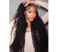 34 Pouces Deep Wave 6X6 200% Densité Perruque Femme Naturelle Brésilien Perruque Naturel Humaine Sans Colle Cheveux Humain Glueless HD Lace Wig Human Hair Pre Plucked Pre Cut Wear And Go No Glue(51cm)