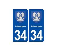34 Puisserguier blason ville autocollant plaque stickers - arrondis