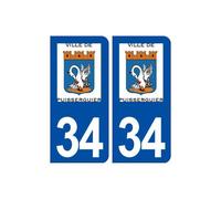 34 Puisserguier logo ville autocollant plaque stickers - arrondis