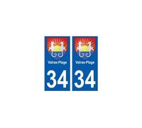 34 Valras-Plage blason autocollant plaque immatriculation ville - Angles : droits
