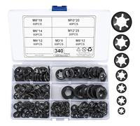 340 Pcs Rondelles de Blocage, Rondelles À Verrouillage, Vitesse Pousser Des Clips De Vitesse Fixations Rondelle - M3/M4/M5/M6/M8/M10/M12, Noir