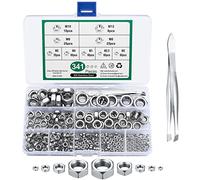 341 Pièces Écrou Hexagonal, Écrou de Blocage Hexagonaux Assortiment Kit, Ecrous Frein de Serrage Autobloquants Acier Inoxydable pour Boulon Visserie, M2/M2.5/M3/M4/M5/M6/M8/M10/M12