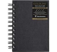 34247c Carnet Cousu Goldline - 64 Feuilles Papier Dessin Blanc - A6 10,5x14,8 Cm 140g - Format Portrait - Couverture Rigide Noire Imitation Toile