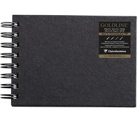 34259c Carnet Spiralé Goldline - 64 Feuilles Papier Dessin Blanc - A6 10,8x14,8 Cm 140g - Format Paysage - Couverture Rigide Noire Imitation Toile