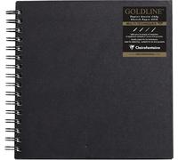 34260c Carnet Spiralé Goldline - 64 Feuilles Papier Dessin Blanc - 15x15 Cm 140g - Format Carré - Couverture Rigide Noire Imitation Toile