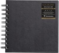 34260c Carnet Spiralé Goldline - 64 Feuilles Papier Dessin Blanc - 15x15 Cm 140g - Format Carré - Couverture Rigide Noire Imitation Toile