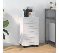 Vidaxl Armoire À Tiroirs Avec Roulettes Blanc Brillant Bois Ingénierie Blanc