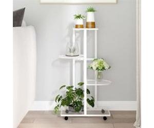 343116 vidaXL Jardinière à 4 niveaux avec roues 44x23x80 cm Blanc Fer Blanc G