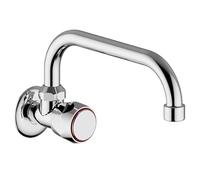 3431310 Schläfer | Robinet mural simple pour salle de bain et cuisine Robinet pour évier avec bouton rond, Robinet mural 1/2 eau froide pour évier, bec pivotant en U x 180 mm, chrome et argent