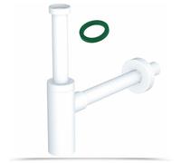 3439420 Schläfer | Siphon minimaliste en ABS 1 1/4, Siphon rond pour lavabo et bidet, Drain universel pour évier, Siphon en plastique anti-odeur, Blanc mat, Tuyau d'évacuation mural diam 32 mm.