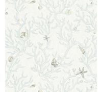 344963 - Papier Peint Versace Nautique Coquillage Corail Bleu Blanc AS Creation