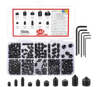 345 Pcs Vis Sans Tête Hexagonale，M3 M4 M5 M6 M8 Vis Poignée de Porte Noir | Vis Poignées de Portes en Acier au carbone, Visserie Inox à Tête Hexagonale pour Visser Pointeau Poignées de Portes,avec Clés