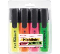 345 Surligneur-Jaune,Orange,Rose,Vert-Ètui De 4-Pointe Biseautée 2-5 Mm-Parfait Pour Des Marquages Et Des Surlignages Lumineux De Textes Et Notes