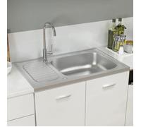 (3456922)Lavabo/Bassin salle de bain,Jeu d'évier de cuisine et égouttoir argenté 800x500x155 mm inox