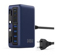 345W Chargeur USB C Multiple avec Câble Rétractable, 10-en-1 GaN VI Tech Prise USB, PD/PPS/QC Chargeur Rapide Multiple Station de Charge pour MacBook Pro/Air, iPhone, i Pad, Sam Sung Tablette (Bleu)
