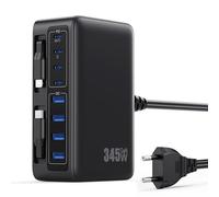 345W Chargeur USB C Multiple avec Câble Rétractable, 10-en-1 GaN VI Tech Prise USB, PD/PPS/QC Chargeur Rapide Multiple Station de Charge pour MacBook Pro/Air, iPhone, i Pad, Sam Sung Tablette etc.