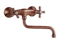 3460116 Schläfer | Robinet mural de cuisine universel universel rétro, évier à linge de salle de bain mural vintage avec 2 boutons de style antique, bec pivotant en forme de S, couleur vieux cuivre