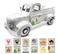 34cm Deco Noel, Vintage Camion en Métal de Pot de Fleur avec 12 Saisons Signes Magnétiques, Décoration de Jardin pour Plantes Contenants Décoration Noël pour Table Balcon Cuisine Terrasse, Blanc