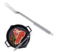 34cm Fourchette de barbecue en acier inoxydable avec manche ovale Fourchette de barbecue à manche long avec anneau de suspension Les couverts peuvent être lavés au lave-vaisselle