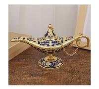 34cm Lampe Aladdin Légende Lampe Génie Magique, Lampe De Souhait en Métal Ornement De Table De Bureau À Domicile Décoration Vintage Pot D'huile De Thé À La Maison (Bleu)