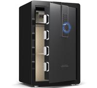 34KG Lourd Coffre Fort en Acier, 100L Coffre-fort Électronique avec Digitale Code et Clé, pour Maison et Bureau, Idéal pour Bijoux, Argent et Documents A4, Notice en Français (Noir,100L)