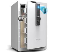 34KG Lourd Coffre Fort en Acier, 100L Coffre-fort Électronique avec Empreinte, Digitale Code et Clé, pour Maison et Bureau, Idéal pour Bijoux, Argent et Documents A4, Notice en Français (Blanc,100L)