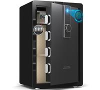 34KG Lourd Coffre Fort en Acier, 100L Coffre-fort Électronique avec Empreinte, Digitale Code et Clé, pour Maison et Bureau, Idéal pour Bijoux, Argent et Documents A4, Notice en Français (Noir,100L)