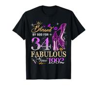 34th Birthday Queen Blessed by God 34 Fabulous Since 1992 T-Shirt