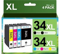 34XL 34 XL Cartouches d'encre compatibles pour Epson 34 34XL pour Epson Workforce Pro WF-3720DWF WF-3725DWF WF-3720 WF-3725 WF3720 WF3725 WF3725 (Noir,Cyan,Magenta,Jaune,4 Pack)