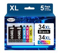 34XL Cartouches d’encre de remplacement pour Epson 34 34XL Cartouches compatibles pour Epson Cartouches WorkForce Pro WF-3725DWF WF-3720DWF WF3725 WF3720 (Pack de 5, 2 Noir, 1 Cyan, 1 Magenta, 1 Jaune