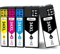 34XL Compatible avec Epson 34 XL 34XL Cartouche pour Epson Workforce Pro WF-3725 WF-3720 WF-3725DWF WF-3720DWF WF3725 WF3720 Compatible pour Golf Noir 34 (2 Noir, 1 Cyan, 1 Magenta, 1 Jaune)