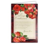 35-758PRET Carte Prompt RÉTABLISSEMENT Guéris vite Bouquet Fleurs Roses Rouges pour Femme avec Enveloppe Blanche 12x17cm Petit mot attentionné Chaleureuse Pensée Te revoir vite sur pied - Papier FSC