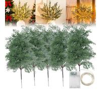 35" Christmas Lighted Norfolk Pine Branches,Realistic Pre Lit Norfolk Pine Branche,Christmas Artificial Pines Needles Branches Garland for DIY Wreaths,Vase Fillers,Indoor Outdoor Décor (01,10pcs)
